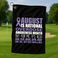 August Is National Overdose Awareness Month Purple Ribbon Golf Towel thumb 1