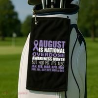 August Is National Overdose Awareness Month Purple Ribbon Golf Towel thumb 2