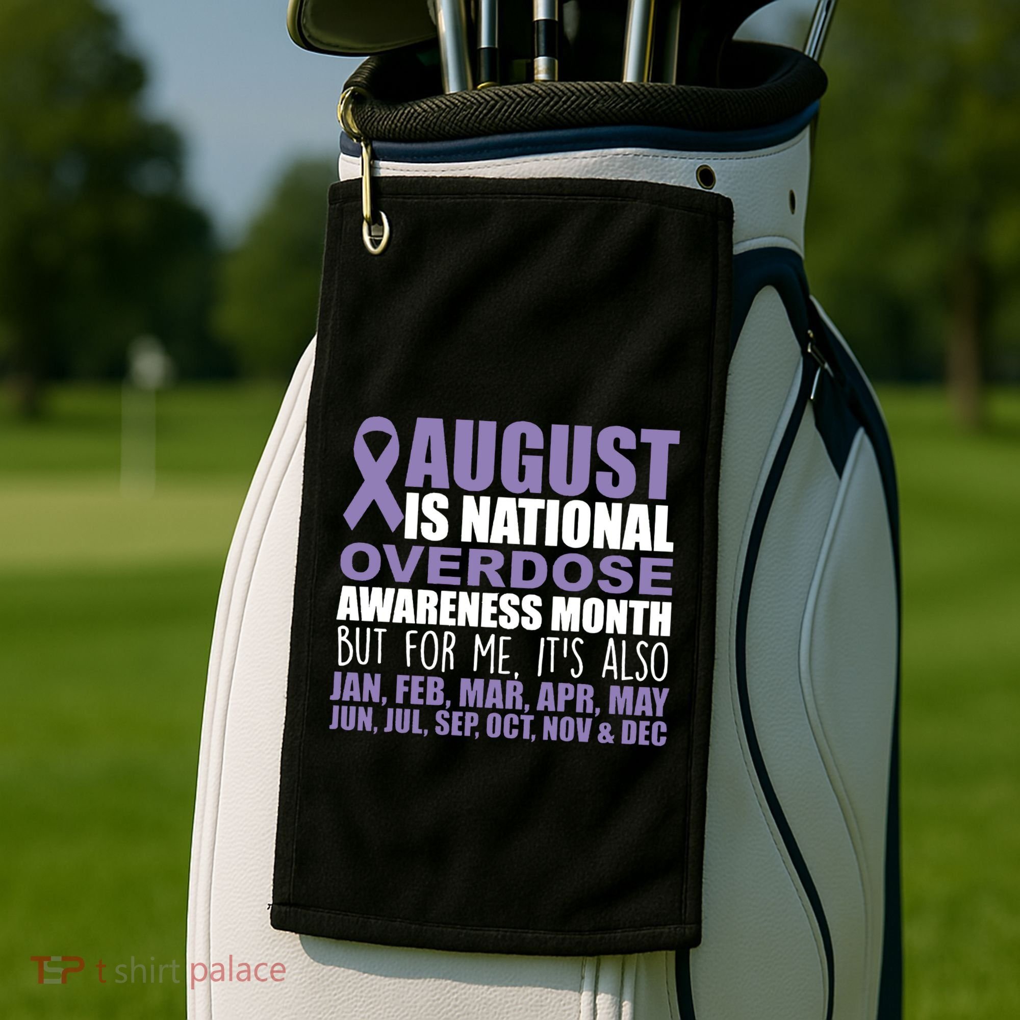 August Is National Overdose Awareness Month Purple Ribbon Golf Towel