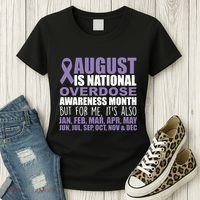 August Is National Overdose Awareness Month Purple Ribbon Women's T-Shirt thumb 3