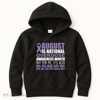 August Is National Overdose Awareness Month Purple Ribbon Kids Hoodie thumb 0