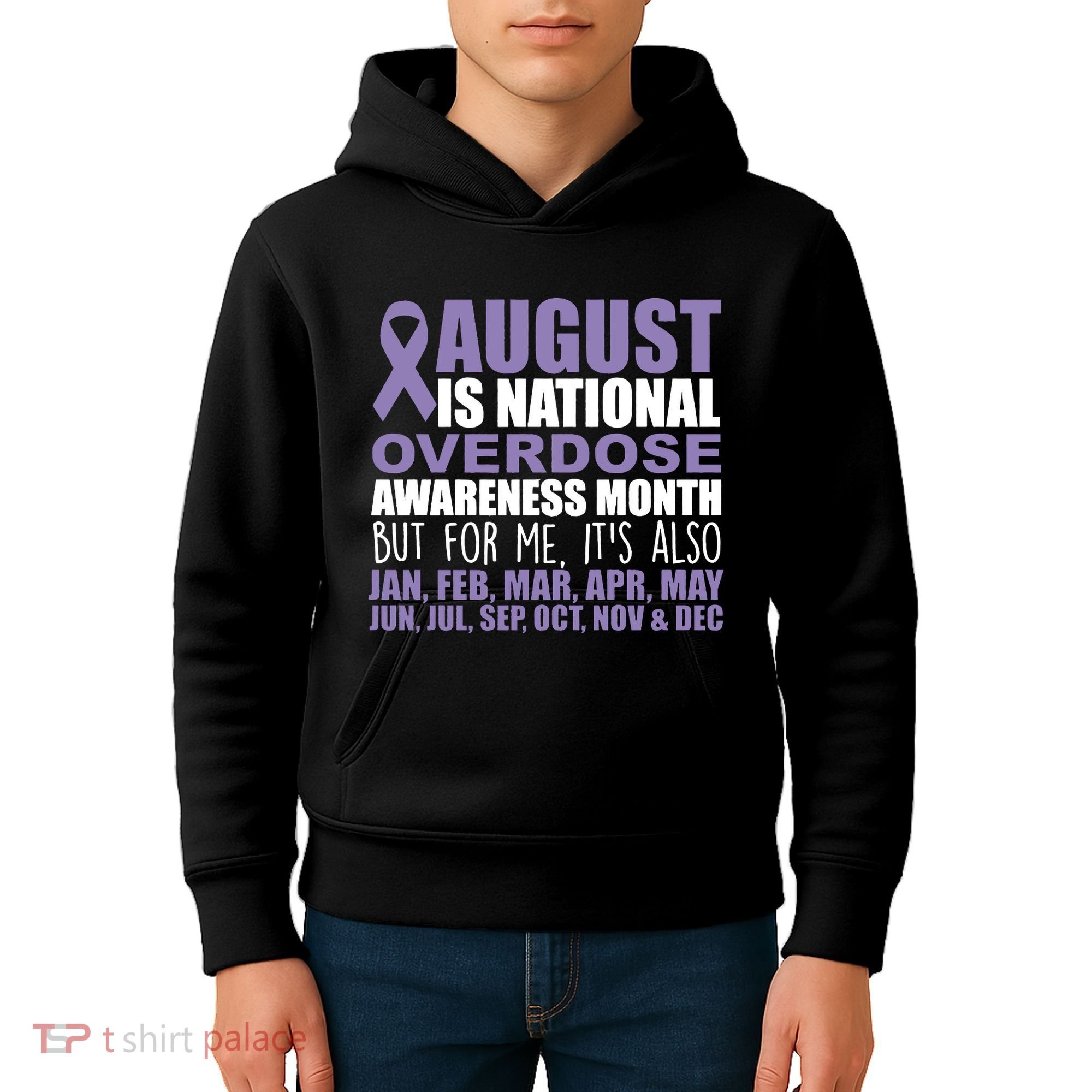 August Is National Overdose Awareness Month Purple Ribbon Kids Hoodie
