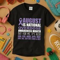 August Is National Overdose Awareness Month Purple Ribbon Kids T-Shirt thumb 3