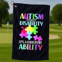 Autism It's Not A Disability It's An Ability Awareness Puzzle Golf Towel thumb 1