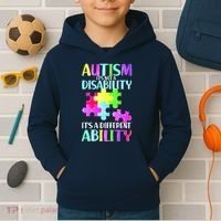 Autism It's Not A Disability It's An Ability Awareness Puzzle Kids Hoodie thumb 2