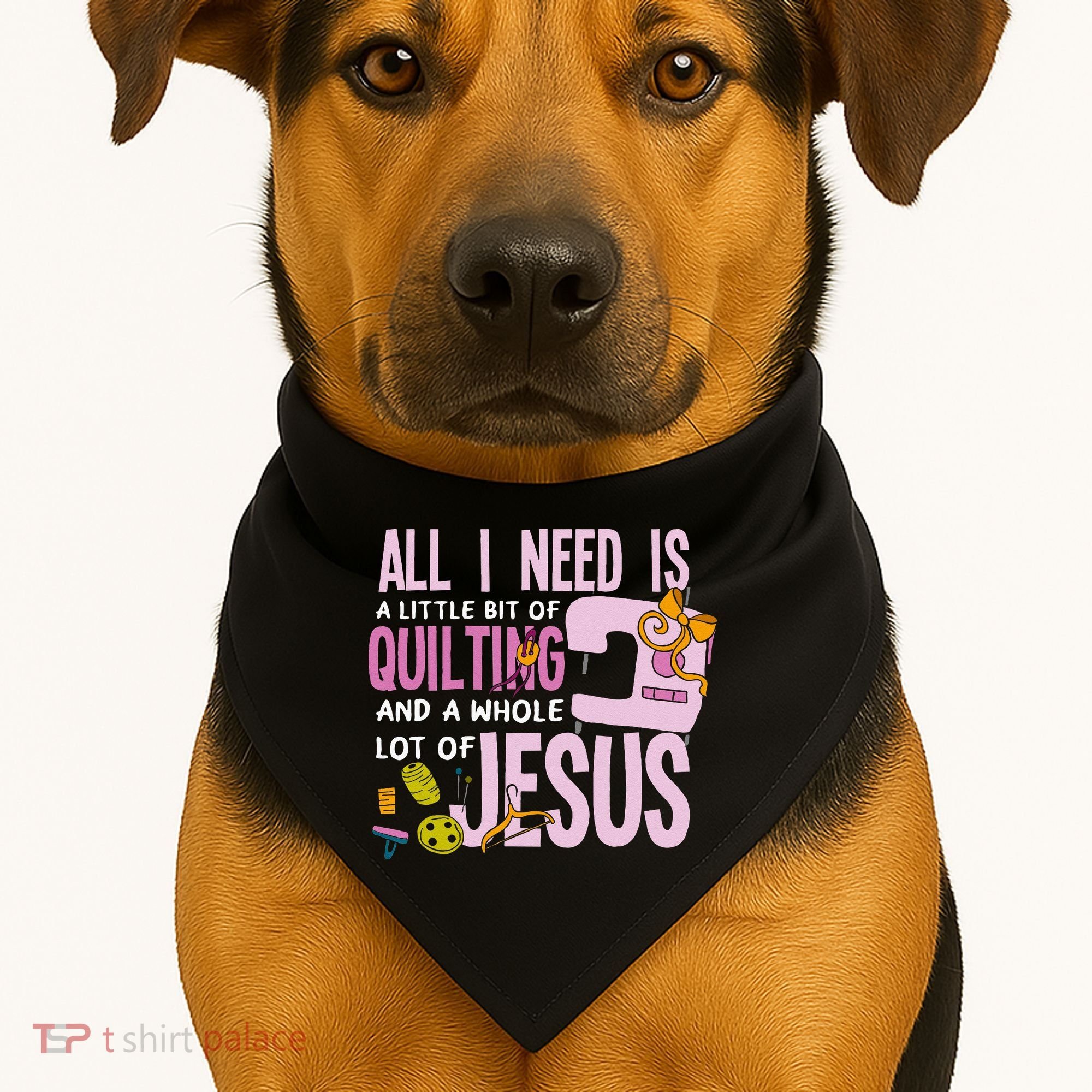 All I Need Is Quilting And Jesus Funny Christian Quilter USA-Made Doggie Bandana