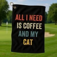 All I Need Is Coffee And My Cat Golf Towel thumb 1