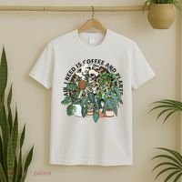 All I Need Is Coffee And Plants Funny Skeleton Gardening Lover T-Shirt thumb 2