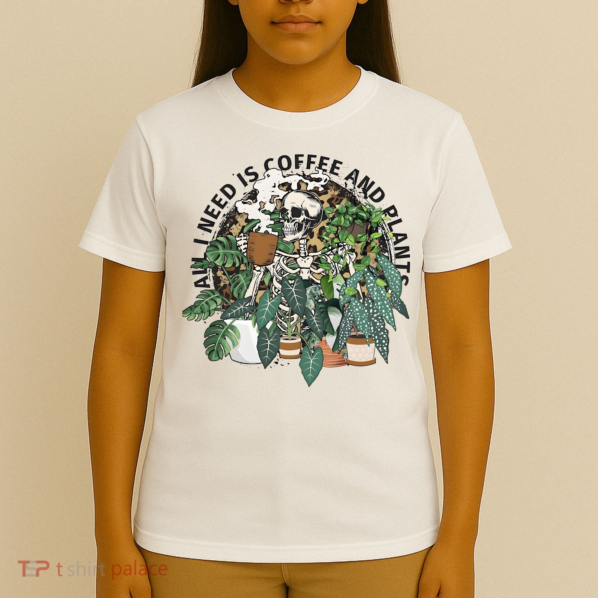 All I Need Is Coffee And Plants Funny Skeleton Gardening Lover T-Shirt