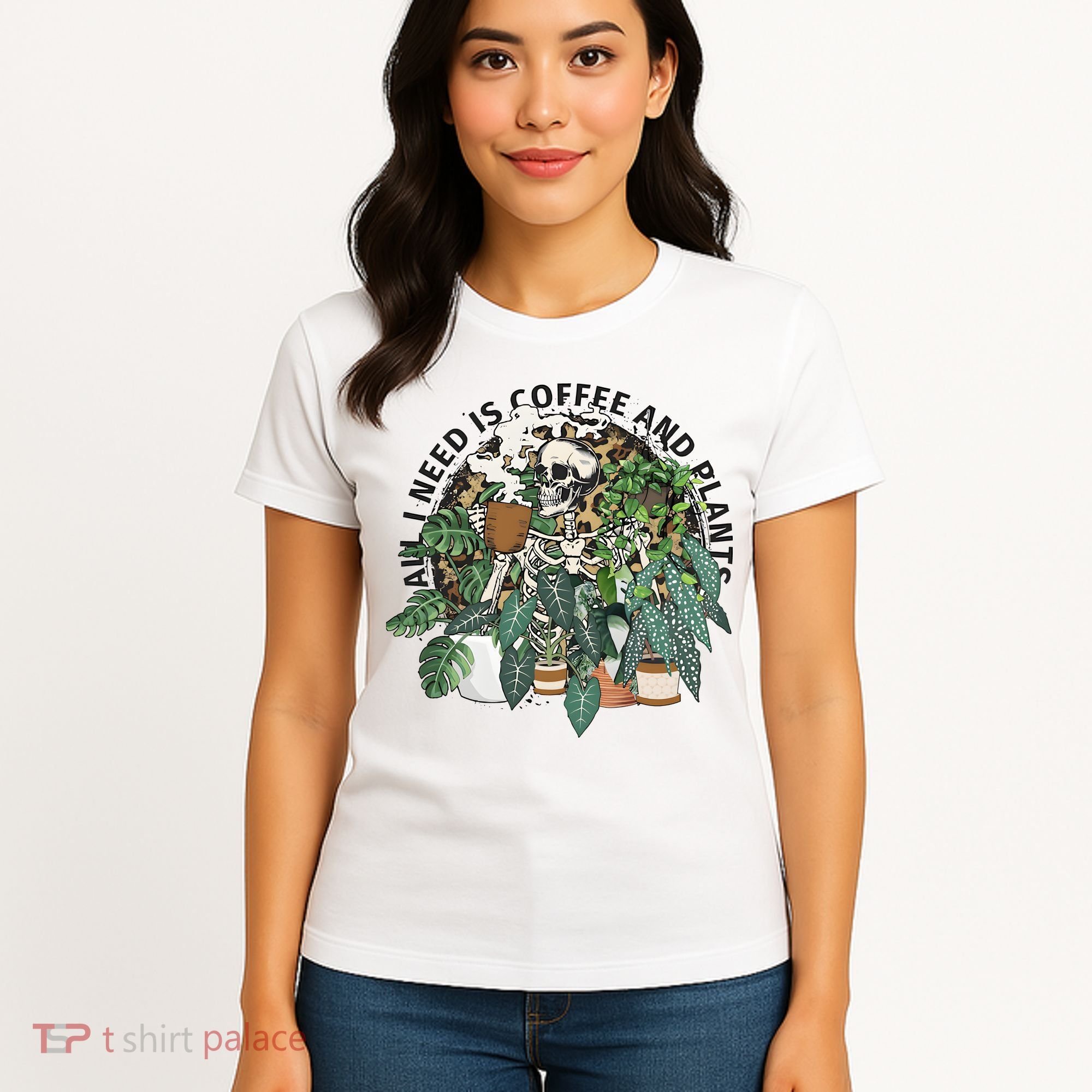 All I Need Is Coffee And Plants Funny Skeleton Gardening Lover Women's T-Shirt