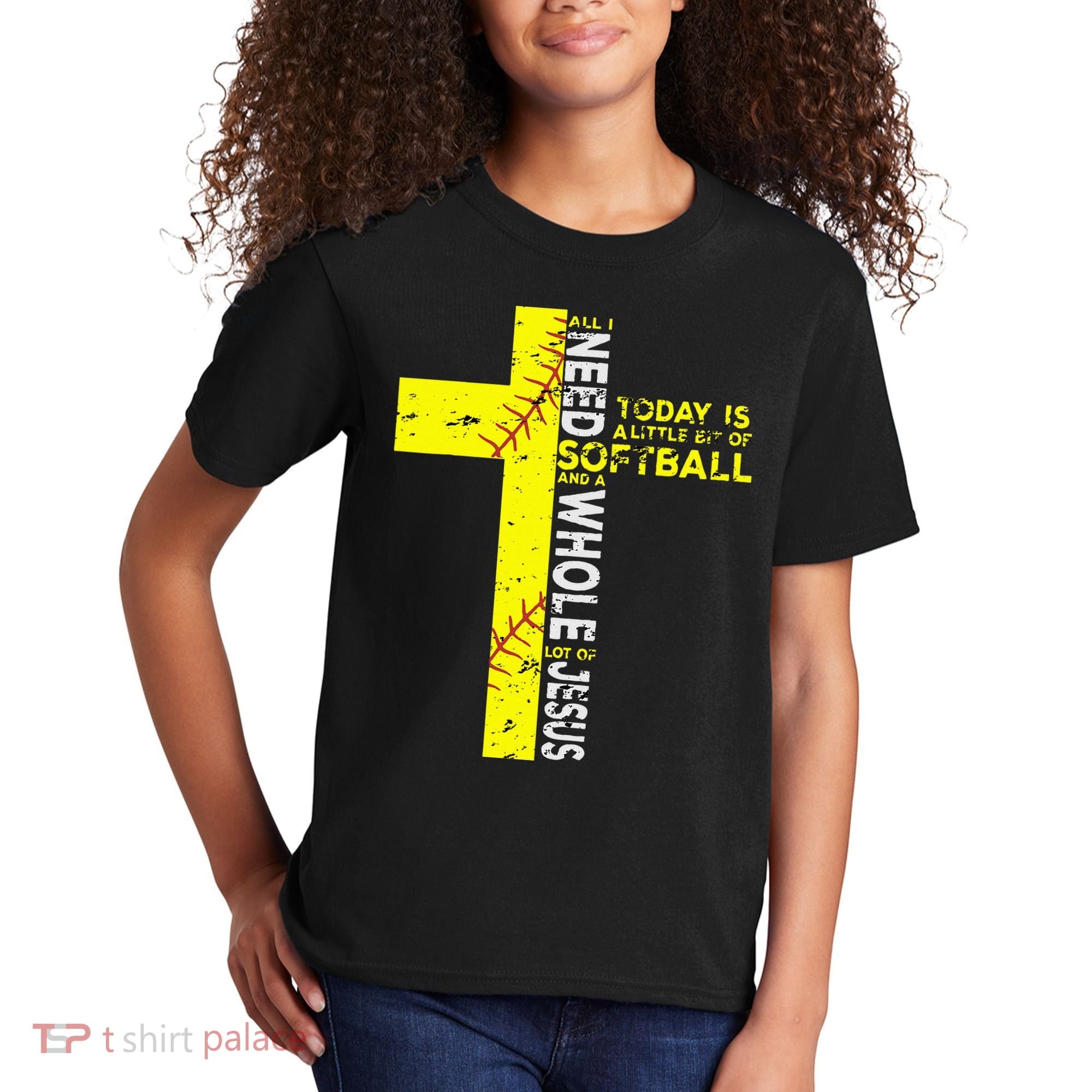 All I Need Is Softball & Jesus Christian Faith Cross Kids T-Shirt