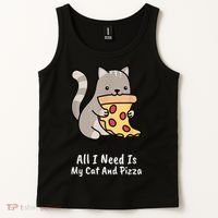 All I Need Is My Cat And Pizza Funny Cat And Pizza Tank Top thumb 2