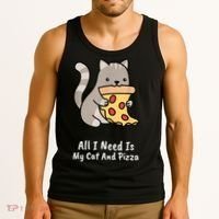 All I Need Is My Cat And Pizza Funny Cat And Pizza Tank Top thumb 3