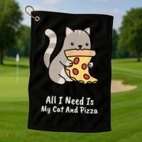 All I Need Is My Cat And Pizza Funny Cat And Pizza Golf Towel thumb 1
