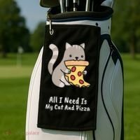 All I Need Is My Cat And Pizza Funny Cat And Pizza Golf Towel thumb 2