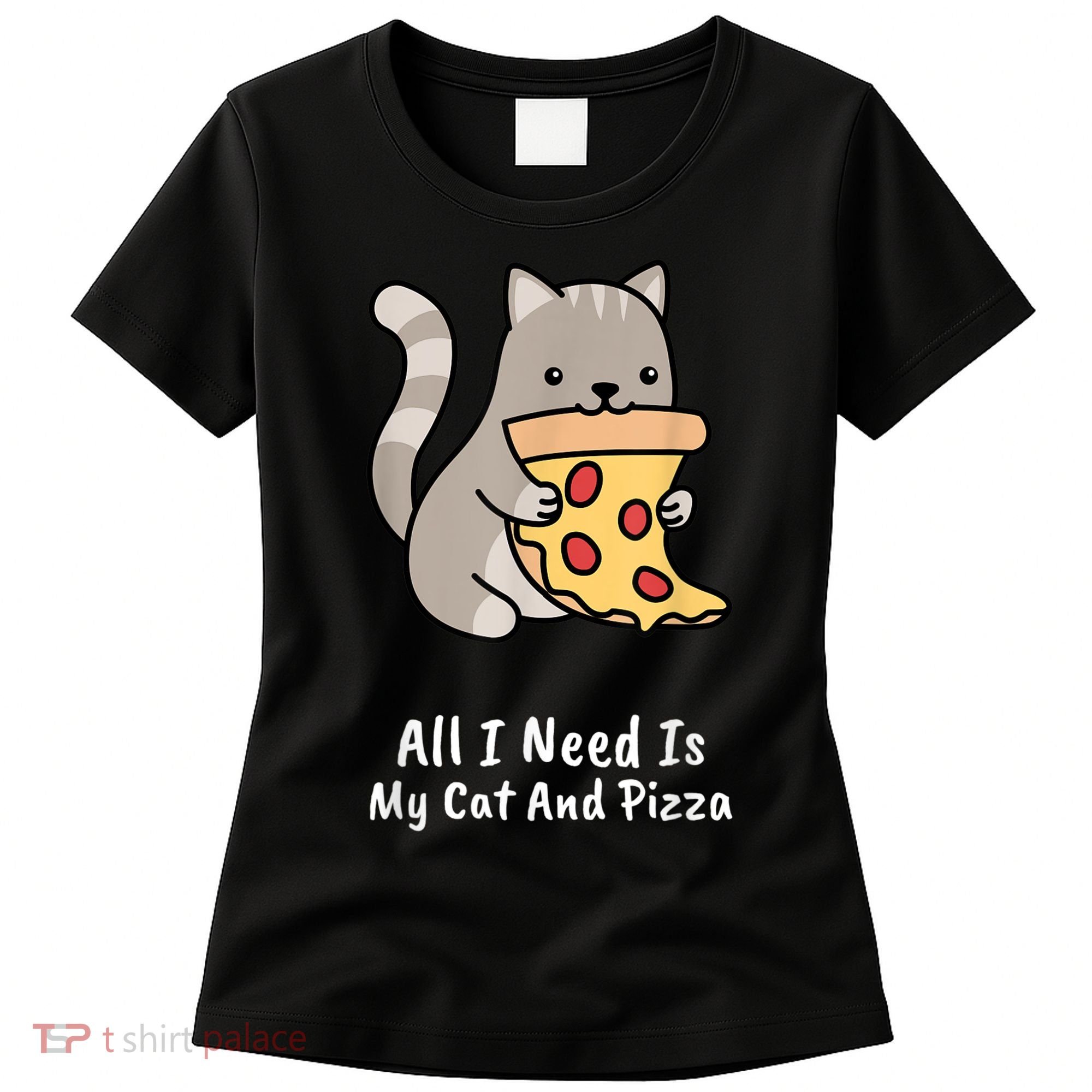 All I Need Is My Cat And Pizza Funny Cat And Pizza Women's T-Shirt