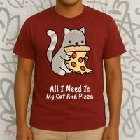 All I Need Is My Cat And Pizza Funny Cat And Pizza T-Shirt thumb 3