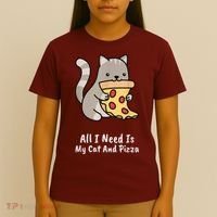 All I Need Is My Cat And Pizza Funny Cat And Pizza T-Shirt thumb 4