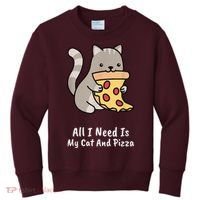 All I Need Is My Cat And Pizza Funny Cat And Pizza Kids Sweatshirt thumb 0