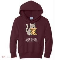 All I Need Is My Cat And Pizza Funny Cat And Pizza Kids Hoodie thumb 0