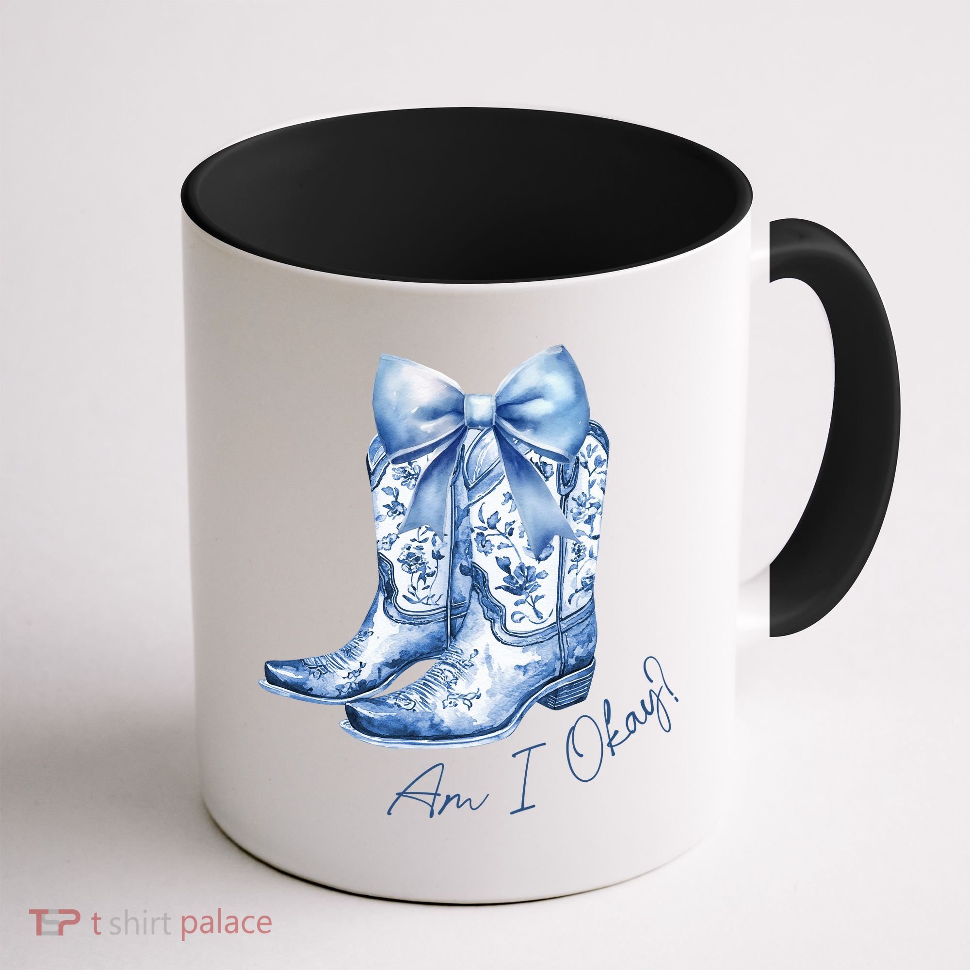 Am I Okay Boot Cowgirl Coquette Bow Coffee Mug