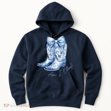 Am I Okay Boot Cowgirl Coquette Bow Hoodie