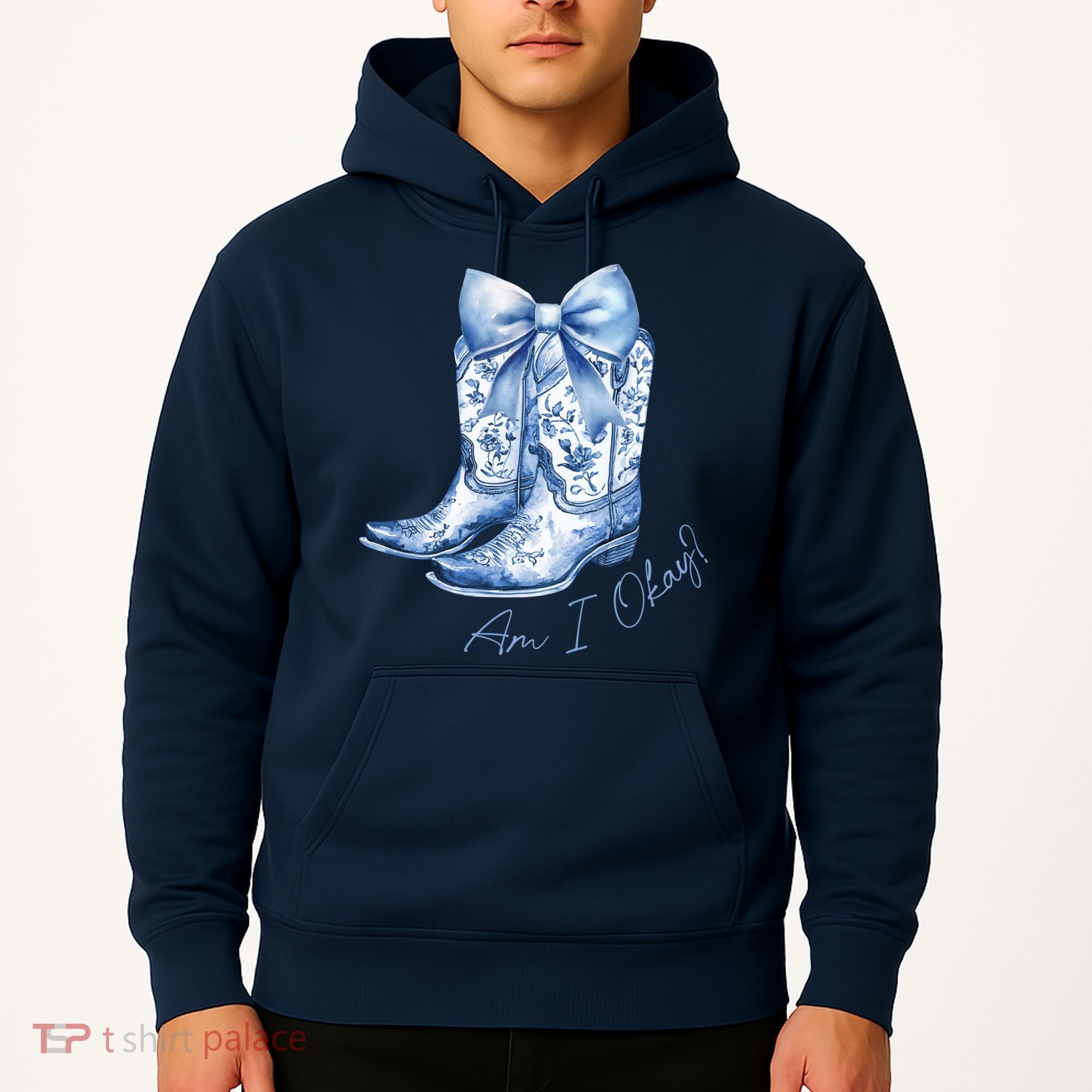 Am I Okay Boot Cowgirl Coquette Bow Hoodie