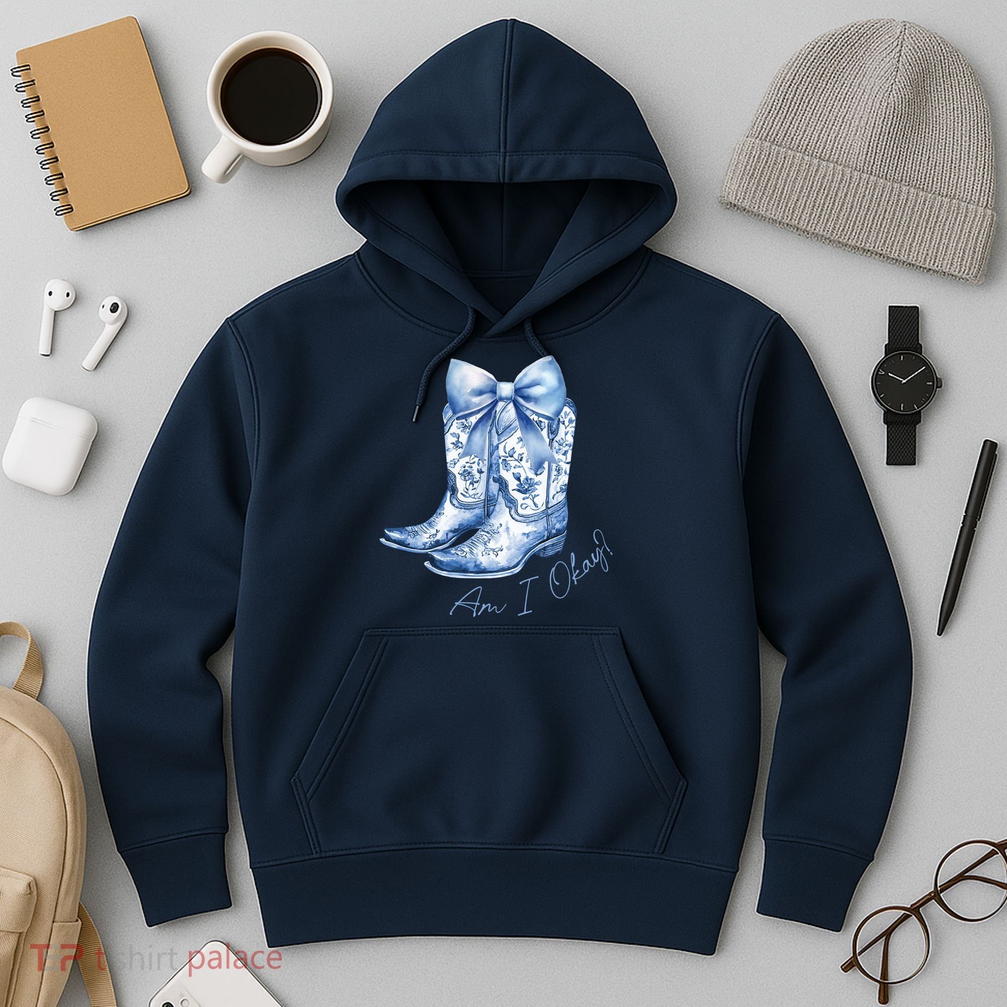 Am I Okay Boot Cowgirl Coquette Bow Hoodie