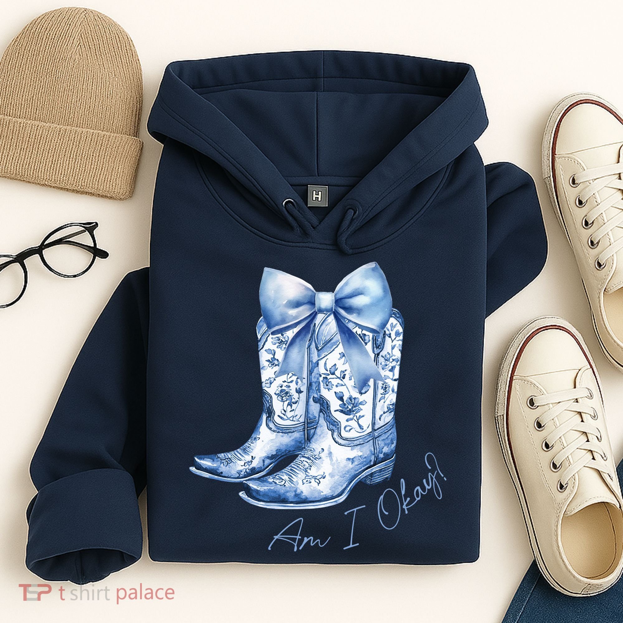Am I Okay Boot Cowgirl Coquette Bow Hoodie