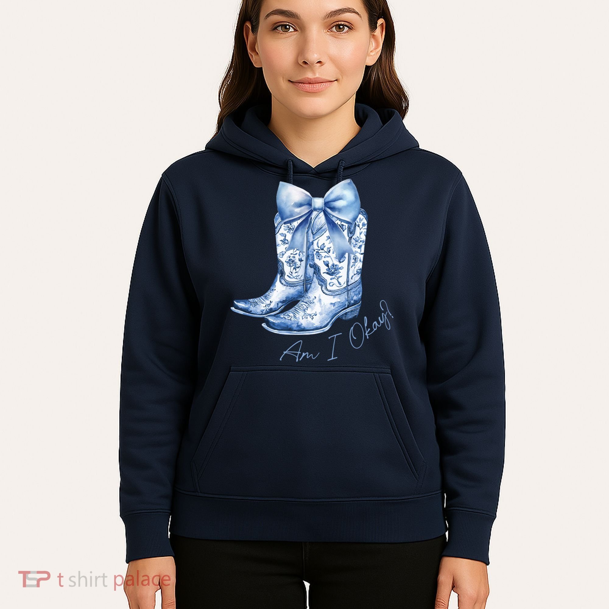 Am I Okay Boot Cowgirl Coquette Bow Hoodie