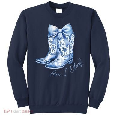 Am I Okay Boot Cowgirl Coquette Bow Sweatshirt