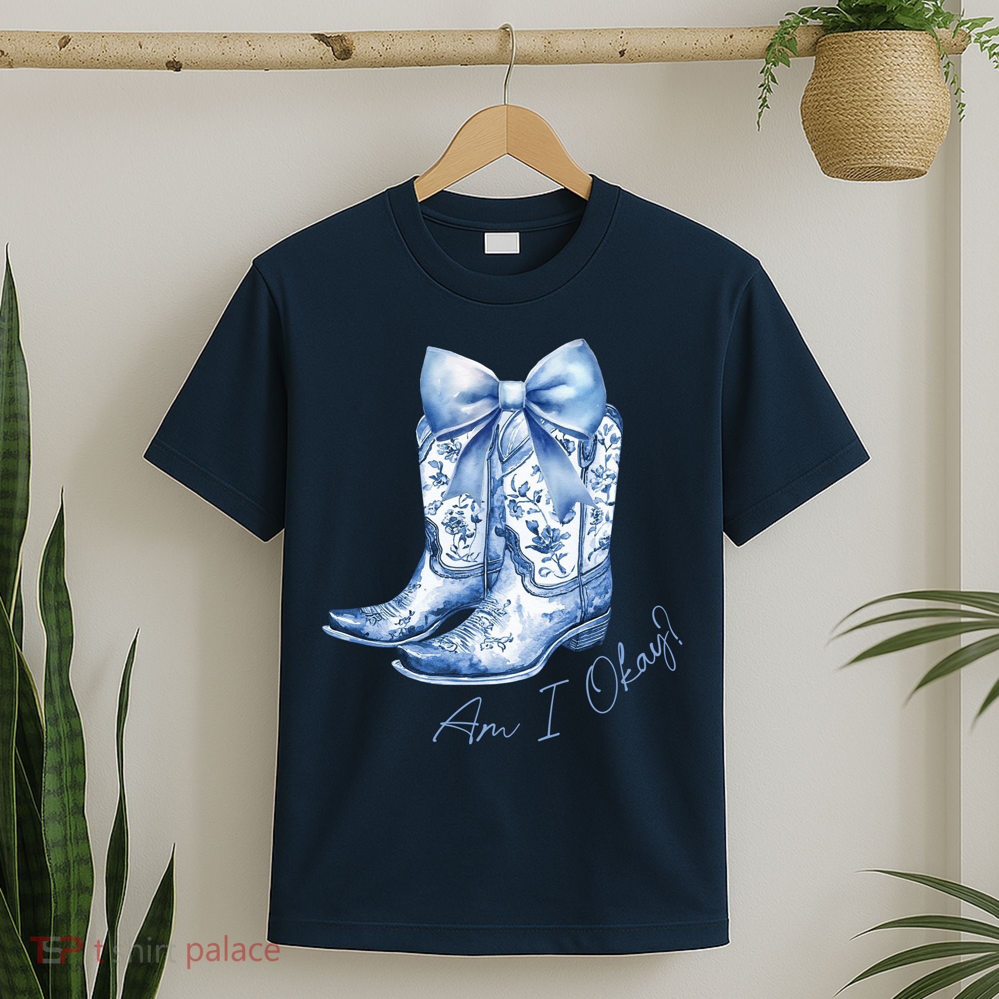Am I Okay Boot Cowgirl Coquette Bow T-Shirt