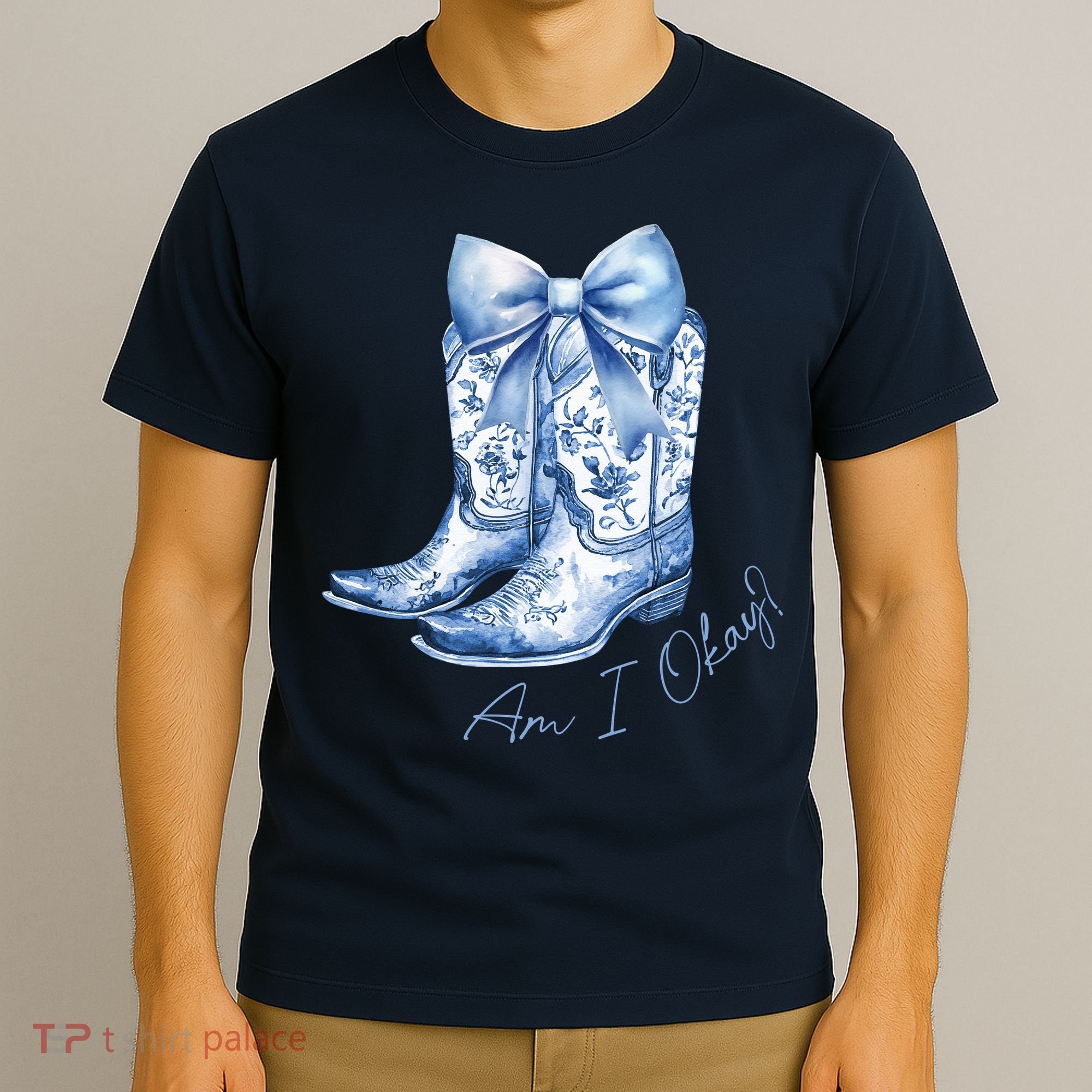 Am I Okay Boot Cowgirl Coquette Bow T-Shirt