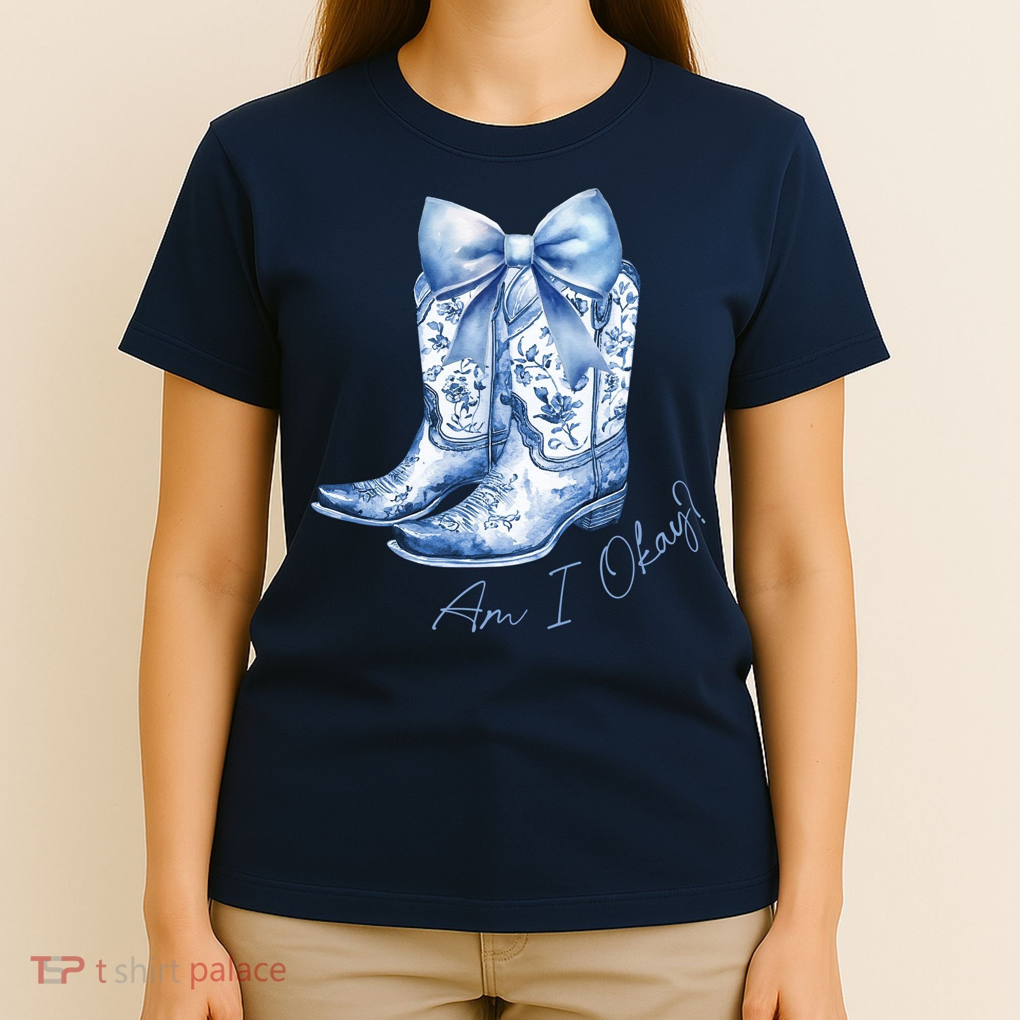 Am I Okay Boot Cowgirl Coquette Bow T-Shirt