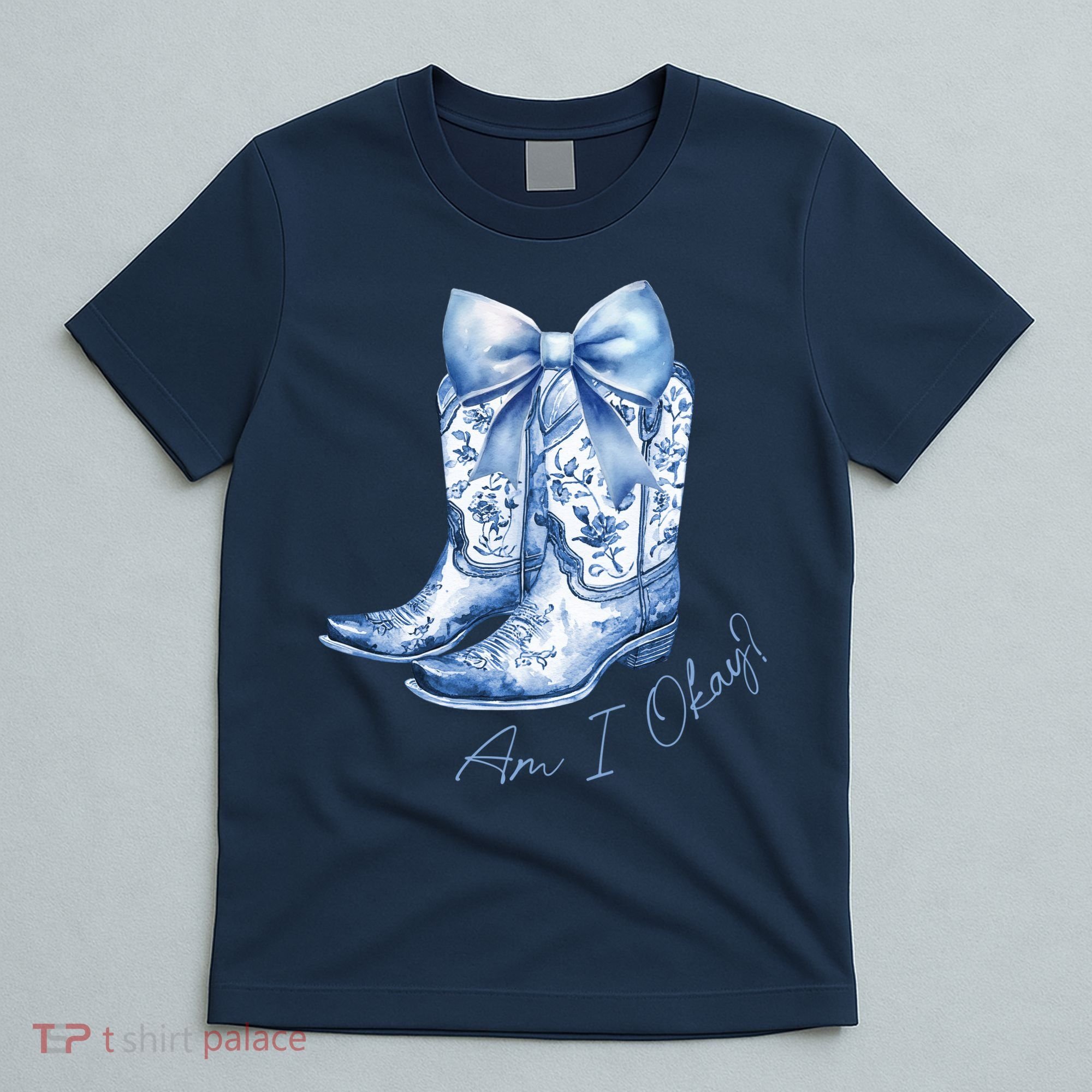 Am I Okay Boot Cowgirl Coquette Bow T-Shirt