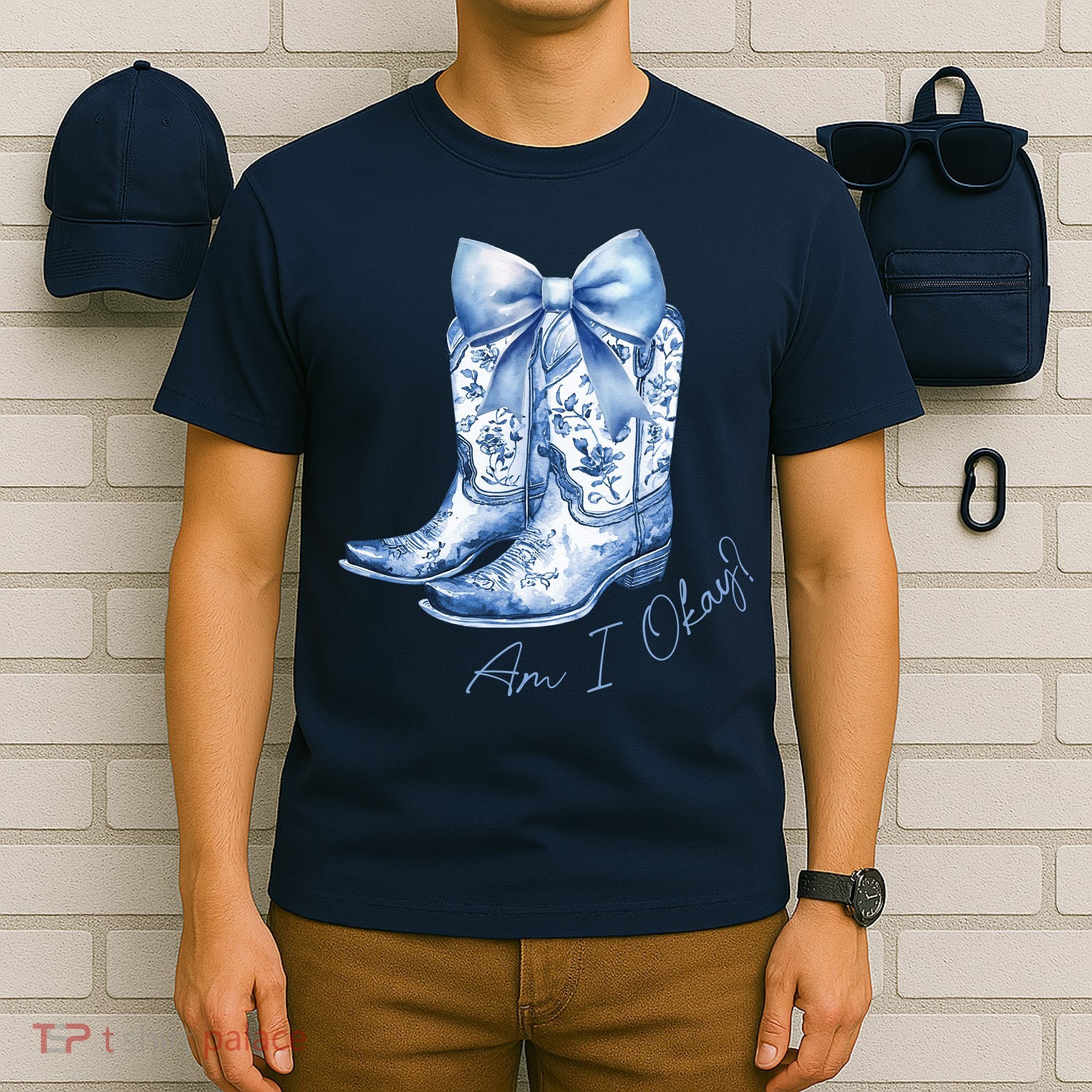 Am I Okay Boot Cowgirl Coquette Bow T-Shirt