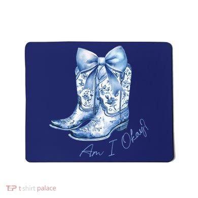Am I Okay Boot Cowgirl Coquette Bow Mousepad