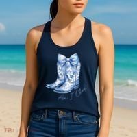 Am I Okay Boot Cowgirl Coquette Bow Women's Tank Top thumb 2