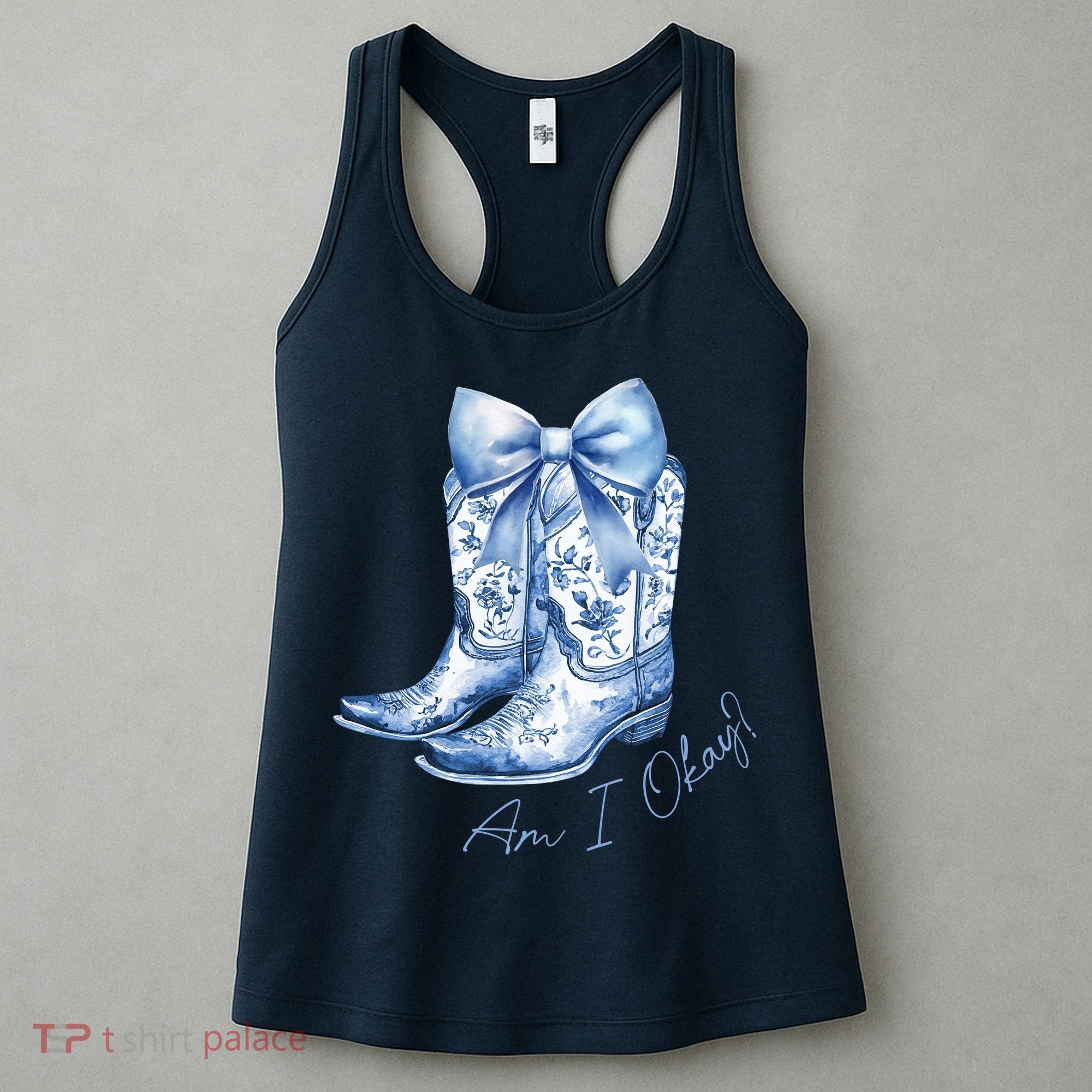 Am I Okay Boot Cowgirl Coquette Bow Women's Tank Top