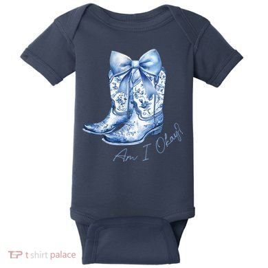 Am I Okay Boot Cowgirl Coquette Bow Baby Bodysuit