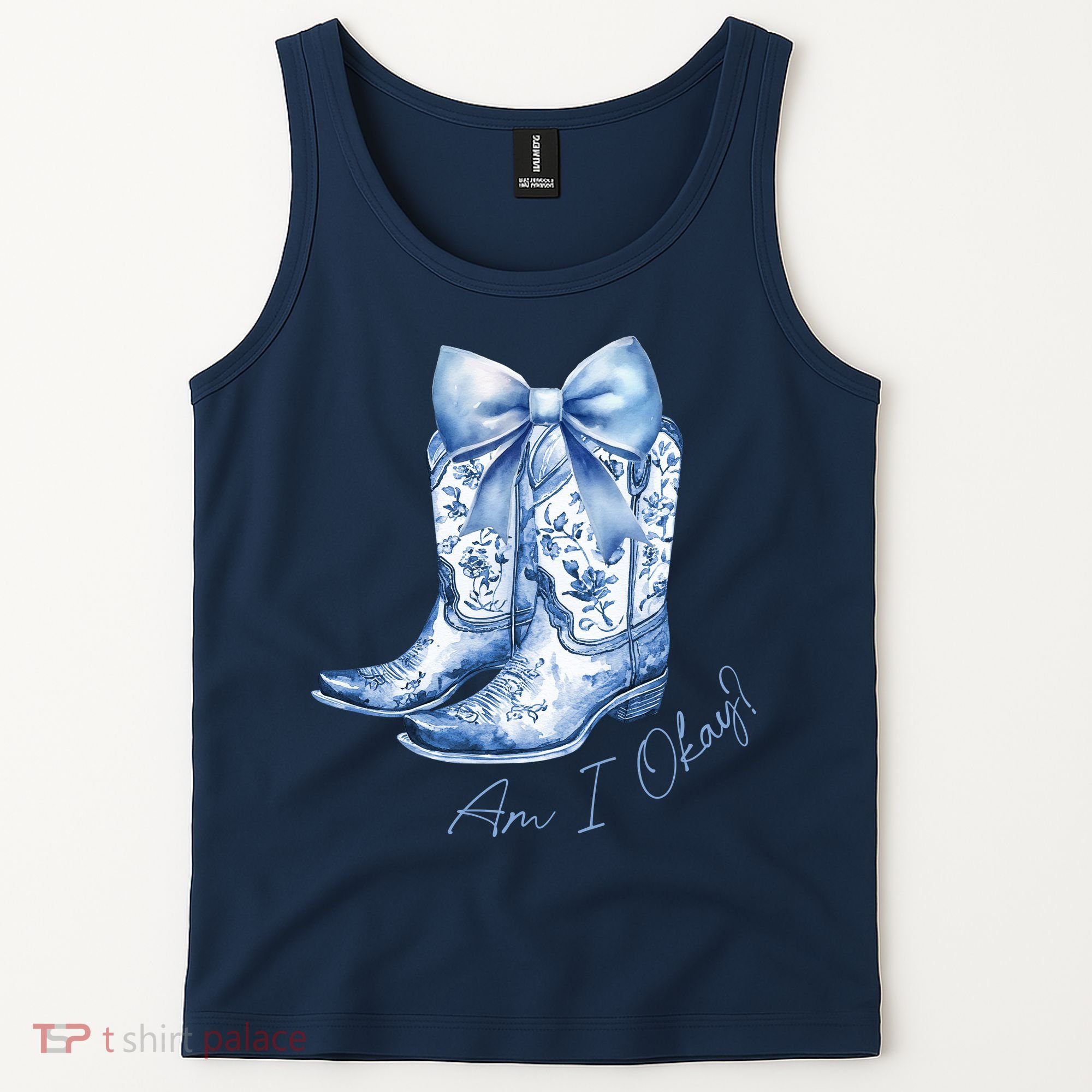 Am I Okay Boot Cowgirl Coquette Bow Tank Top