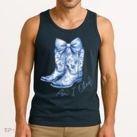 Am I Okay Boot Cowgirl Coquette Bow Tank Top thumb 3