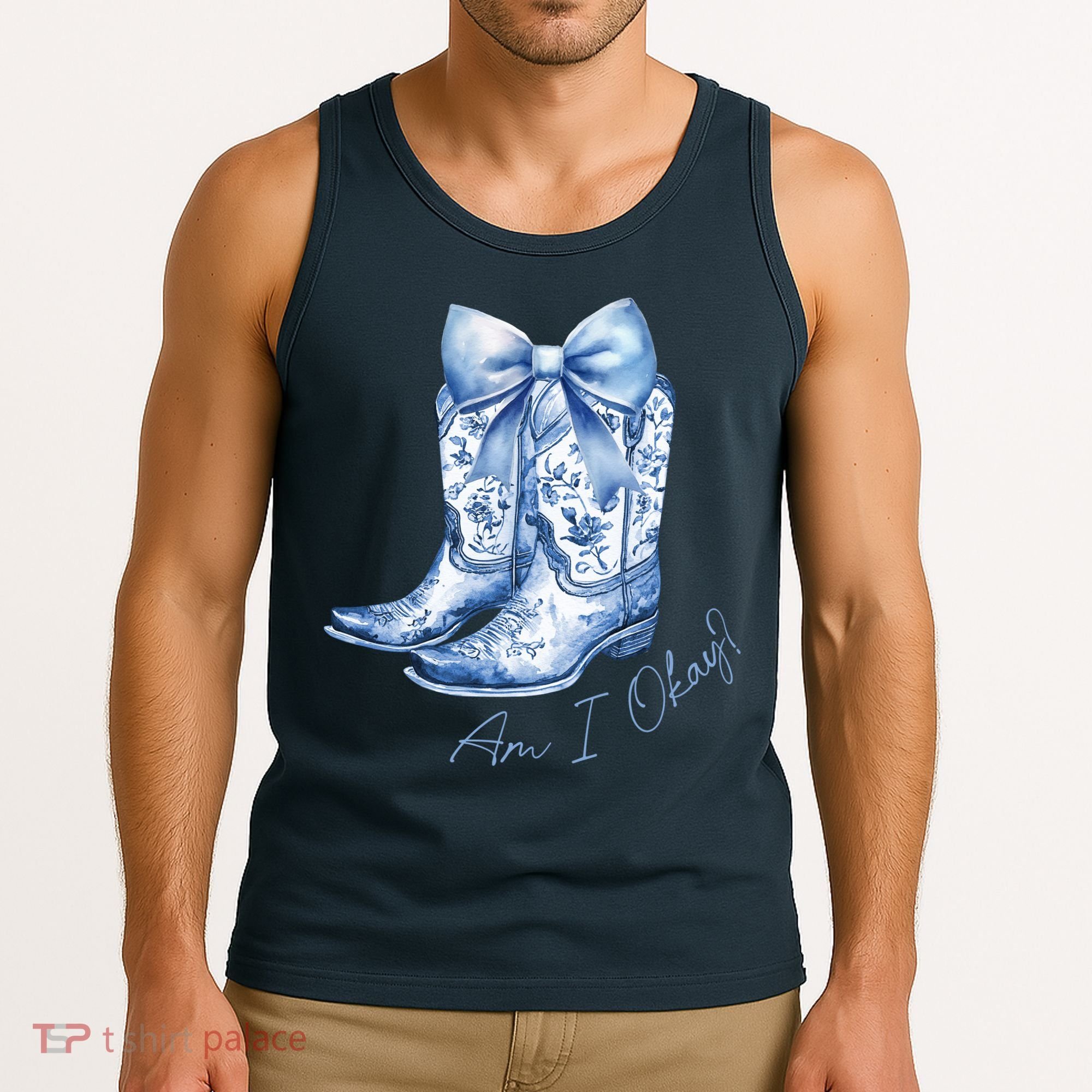 Am I Okay Boot Cowgirl Coquette Bow Tank Top