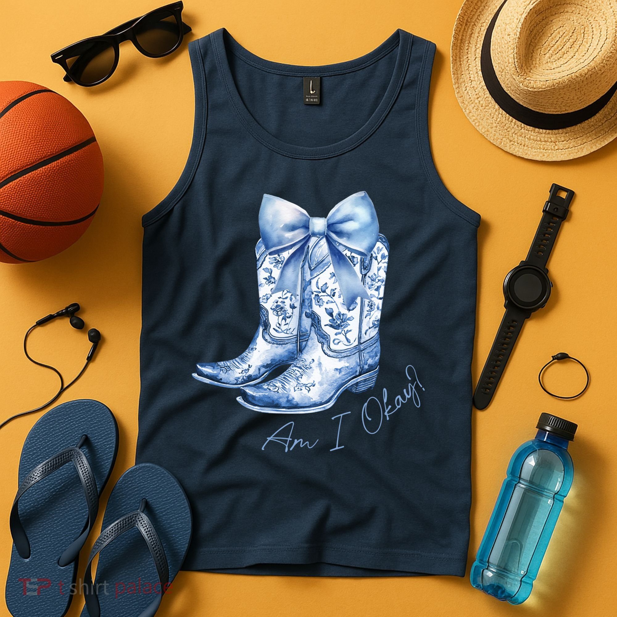 Am I Okay Boot Cowgirl Coquette Bow Tank Top