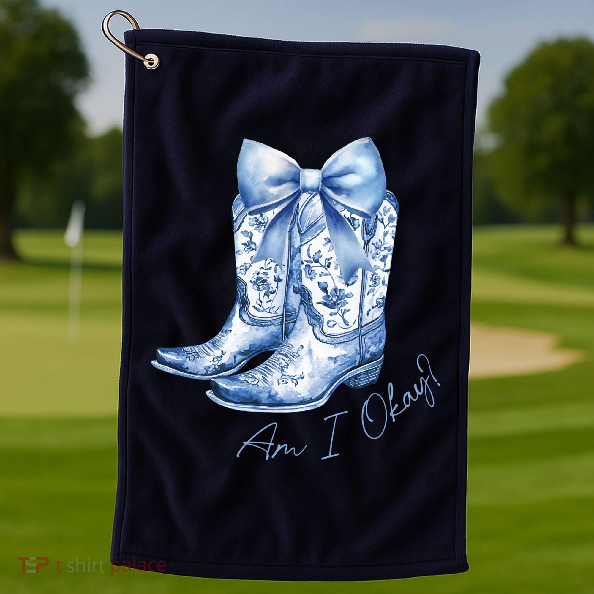 Am I Okay Boot Cowgirl Coquette Bow Golf Towel