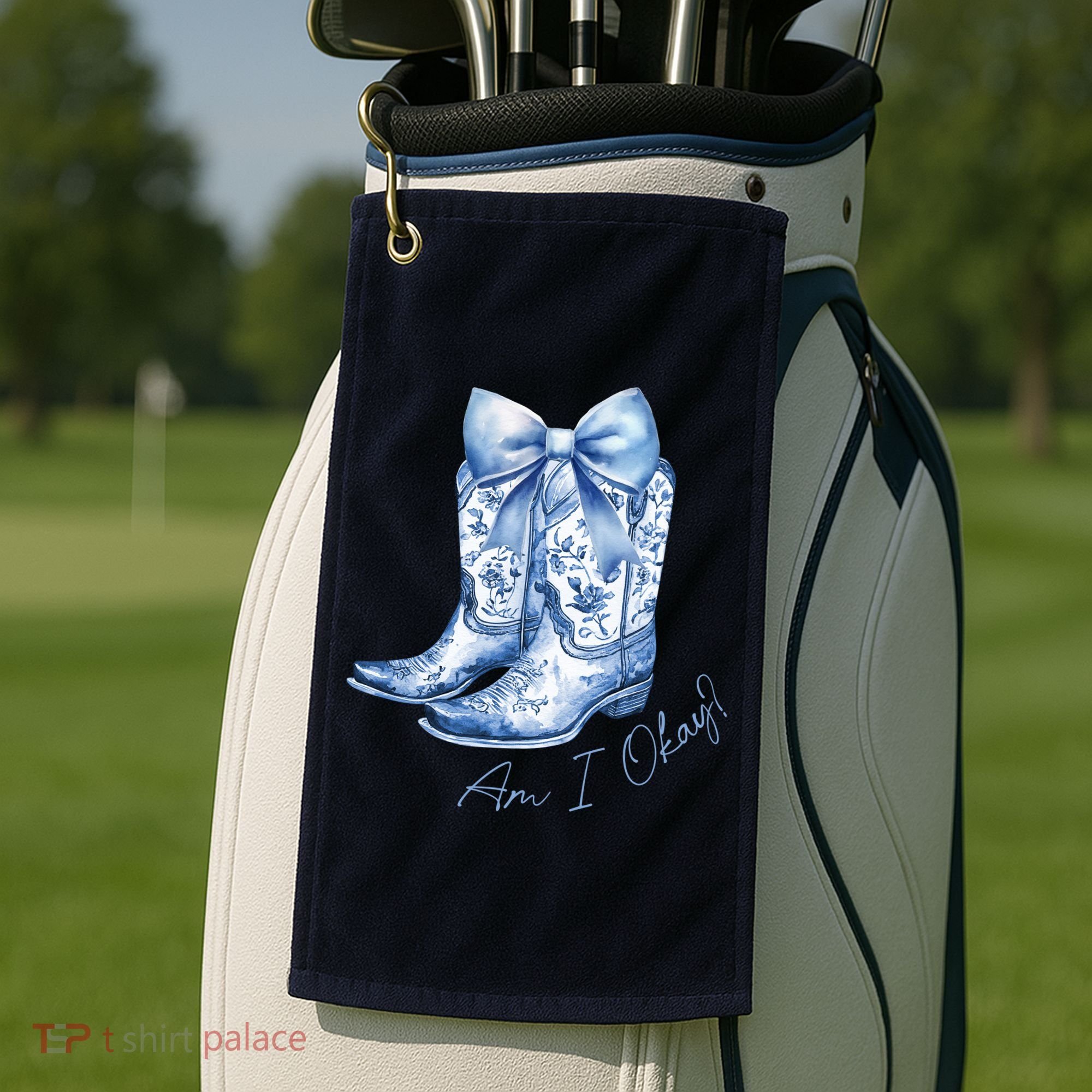 Am I Okay Boot Cowgirl Coquette Bow Golf Towel