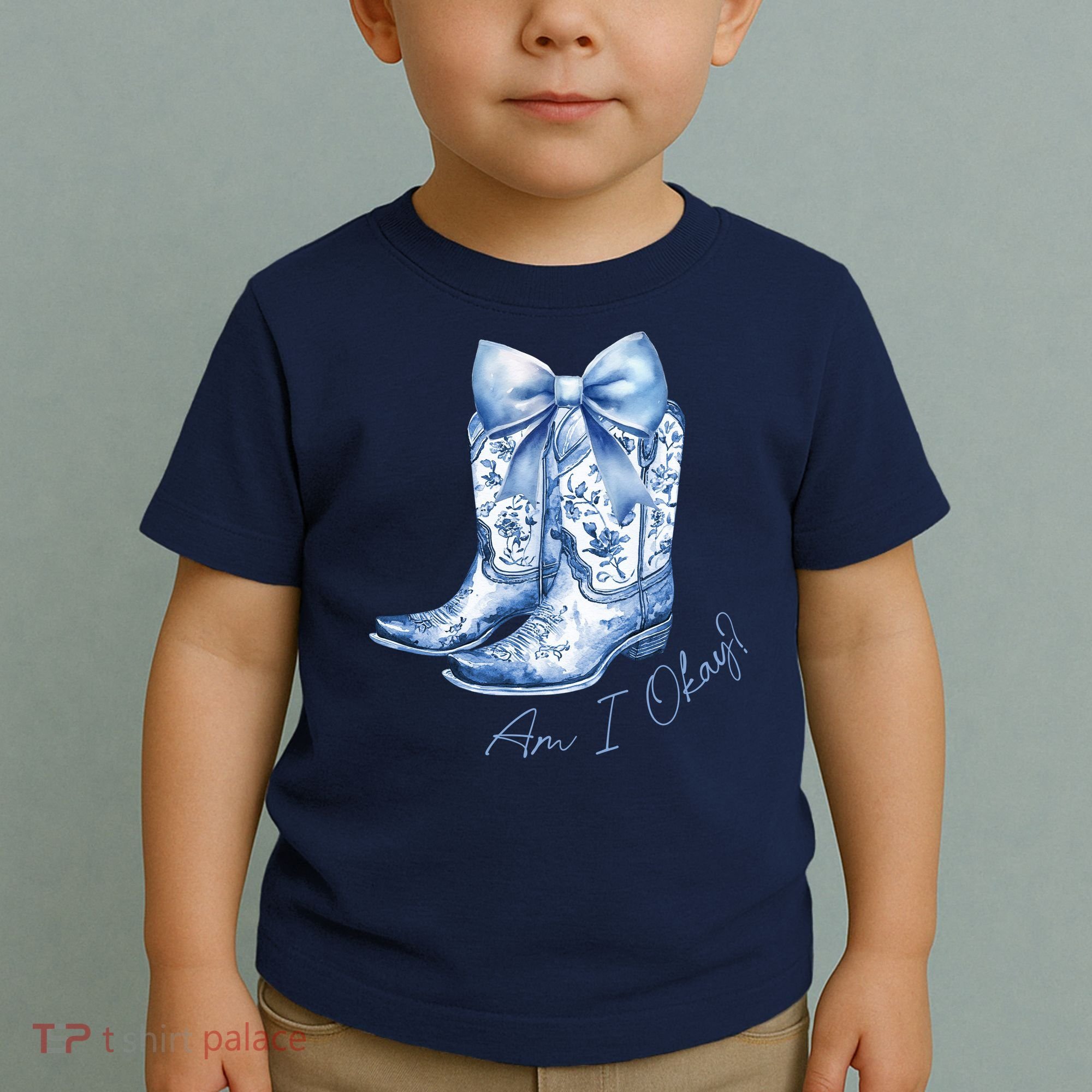 Am I Okay Boot Cowgirl Coquette Bow Toddler T-Shirt