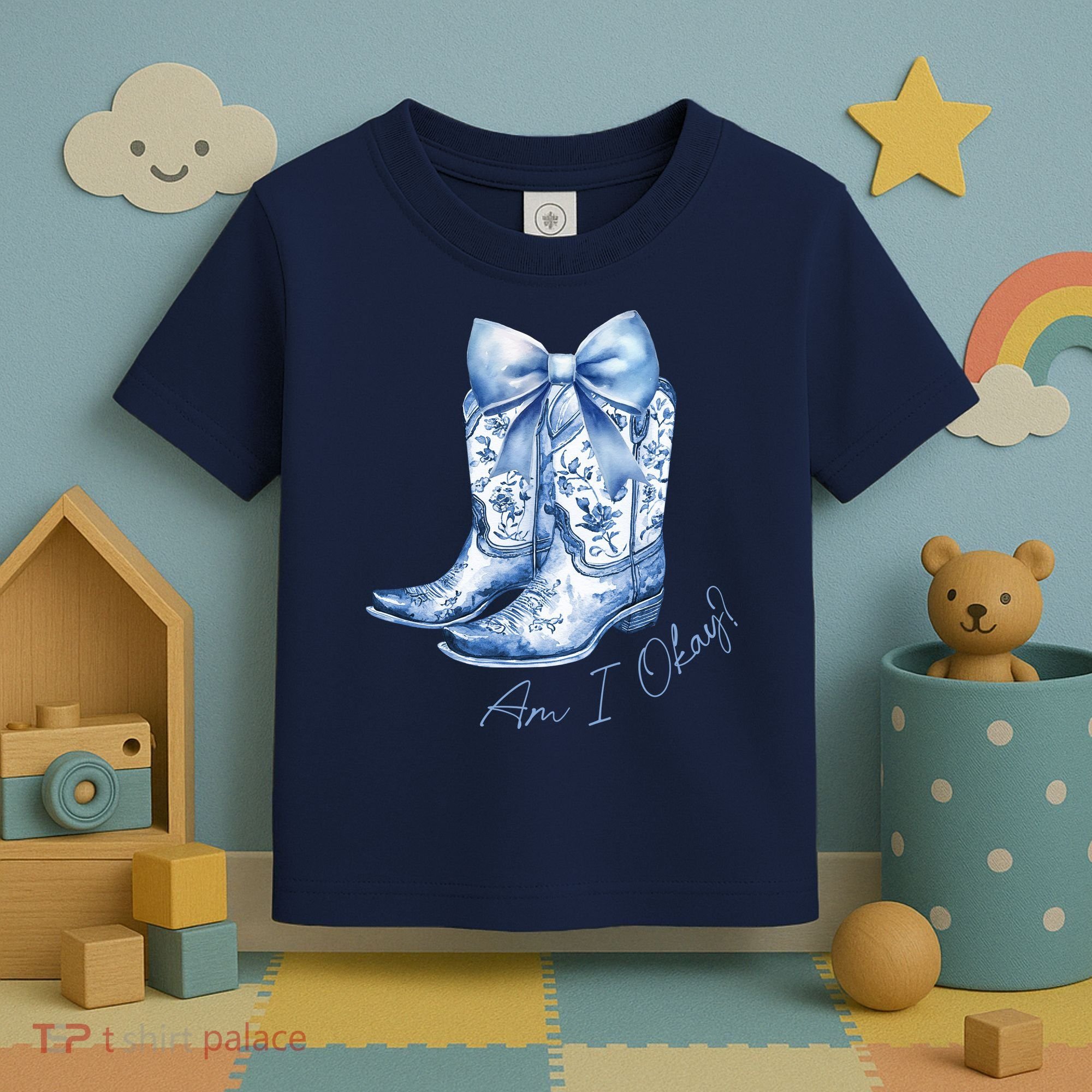 Am I Okay Boot Cowgirl Coquette Bow Toddler T-Shirt