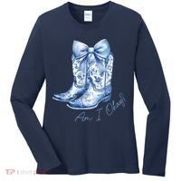 Am I Okay Boot Cowgirl Coquette Bow Women's Long Sleeve Shirt thumb 0