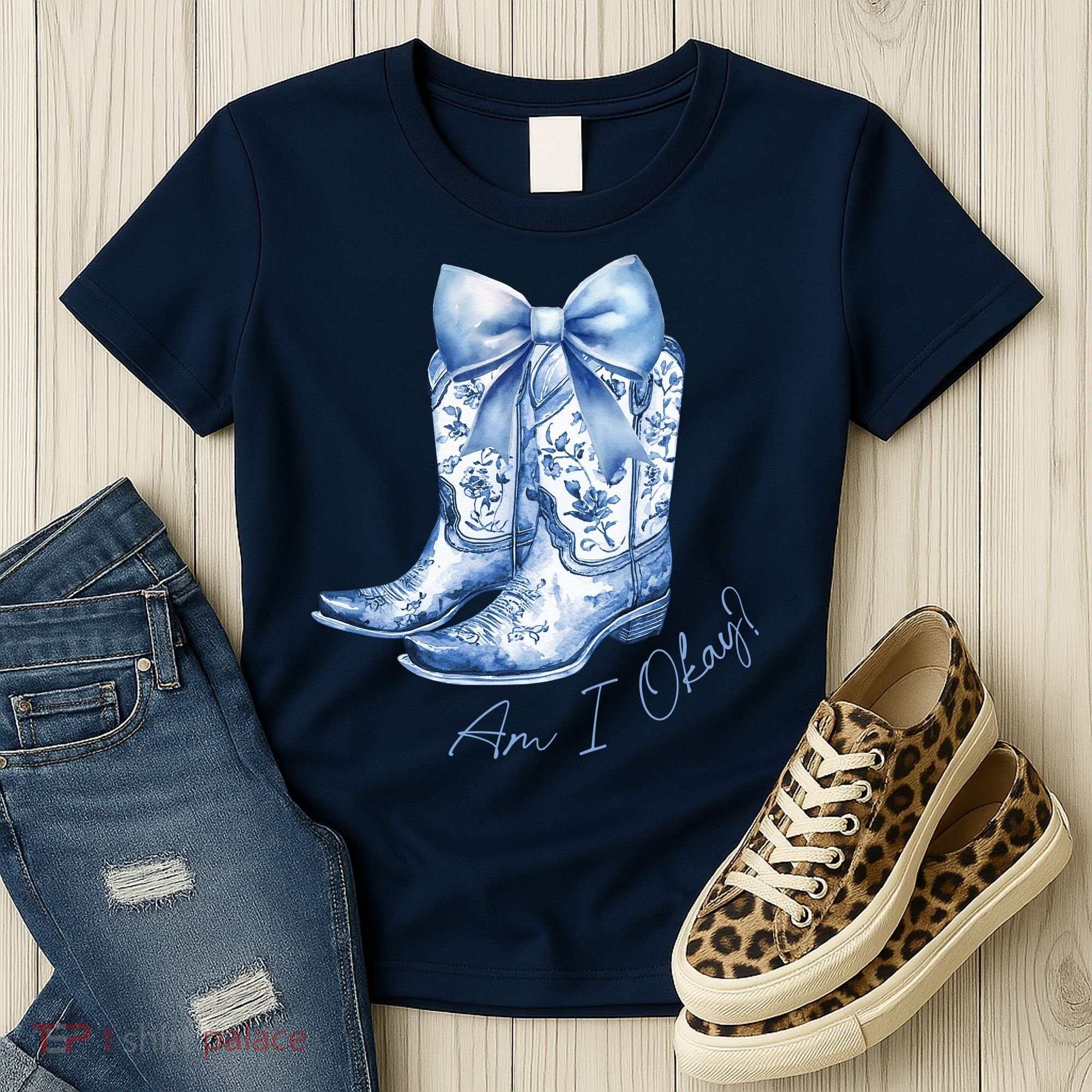 Am I Okay Boot Cowgirl Coquette Bow Women's T-Shirt